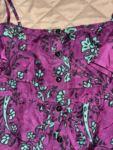 NWOT Kensie Magenta Aqua Floral Print Ruffle Top Sleeveless Silk/cotton XS - Picture 2 of 4
