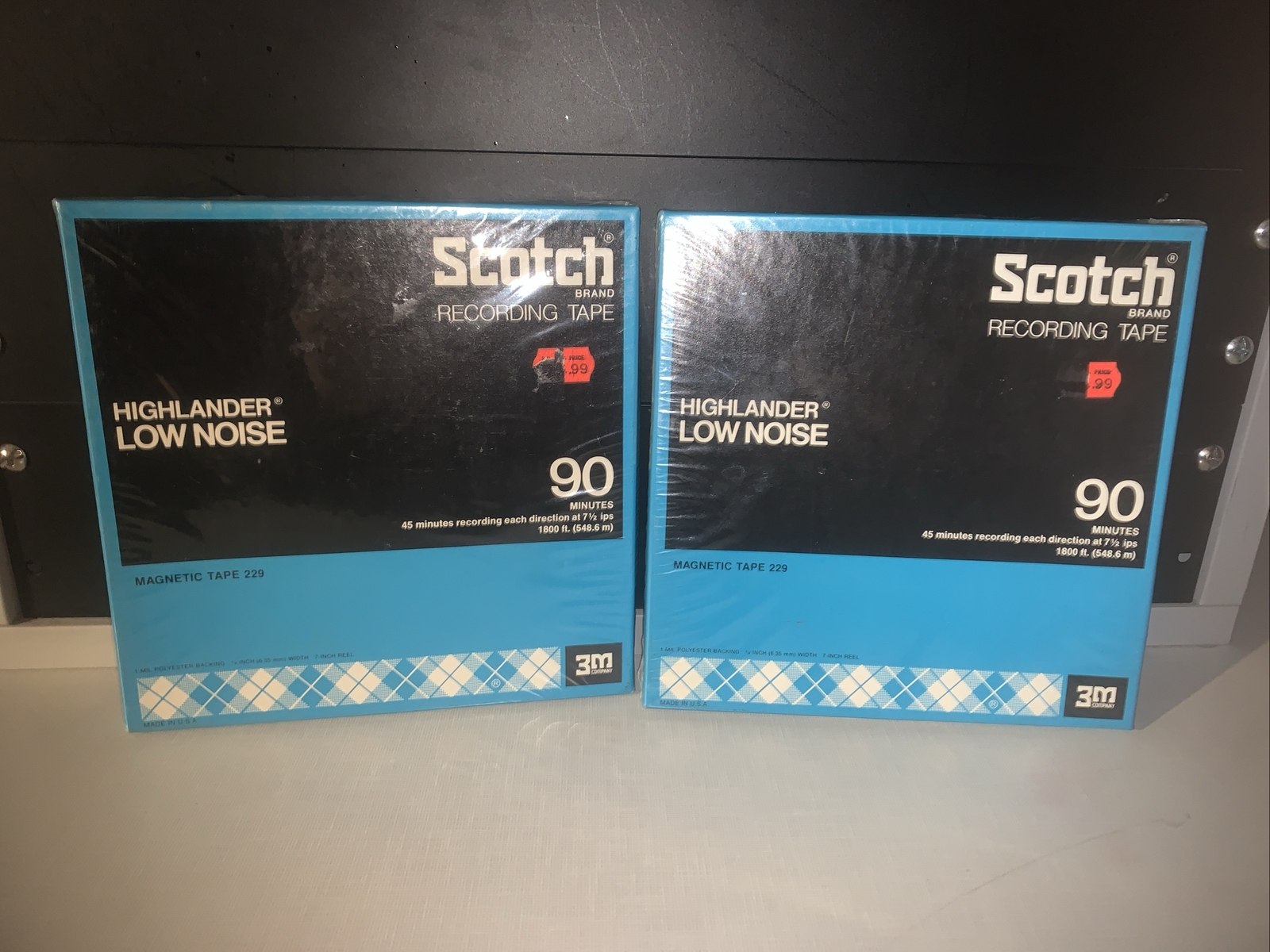 2 3M SCOTCH HIGHLANDER LOW NOISE RECORDING TAPE 90 MINUTES #229-1/4-R90 REEL