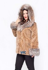 Pastel Mink Jacket With Crystal Fox Fur Hood, Real Fur Jacket, Luxury Fur Jacket