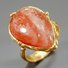 Handmade 24 ct Natural Sunstone Ring 925 Sterling Silver Size 8 /R436768