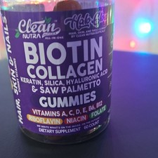 Clean Nutra Hair Skin Nails Biotin Collagen Gummies Dietary Supplement 60ct