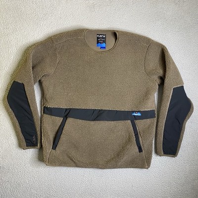 Kavu Port Pullover Sweater Mens Small Walnut Brown Sherpa Fleece Outdoor NWOT