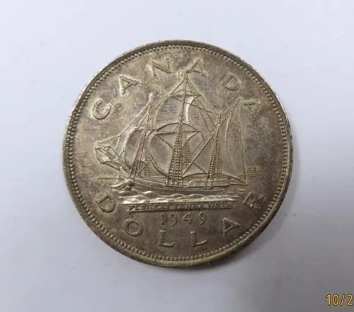 Canada King George VI Large Silver Dollar 1949 Toned AU-UNC VERY SCARCE