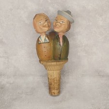Vintage ANRI Hand Carved Mechanical Bottle Stopper Cork - Kissing Couple