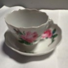 NFS Porcelain Tea Cup & Saucer Set Painted Floral Pink Green White Decorated — photo 1
