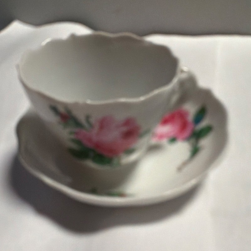NFS Porcelain Tea Cup & Saucer Set Painted Floral Pink Green White Decorated