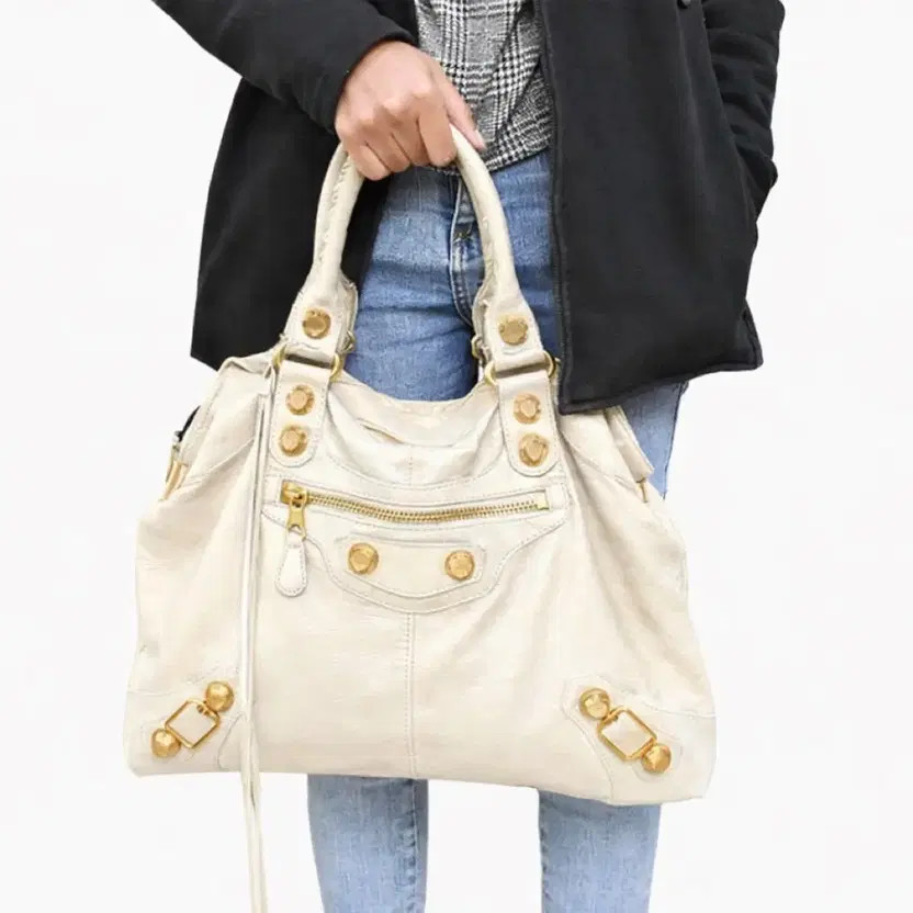 Balenciaga Giant Motor Bag City Hobo Shoulder Tote - Cream, Size Large