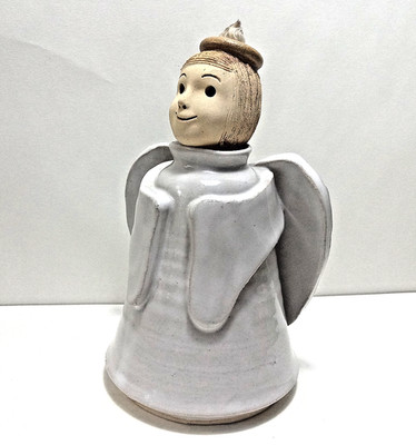 Folk Art Arkansas Ozarks Terra Studios Pottery Angel Oil Lamp signed DOM Vintage