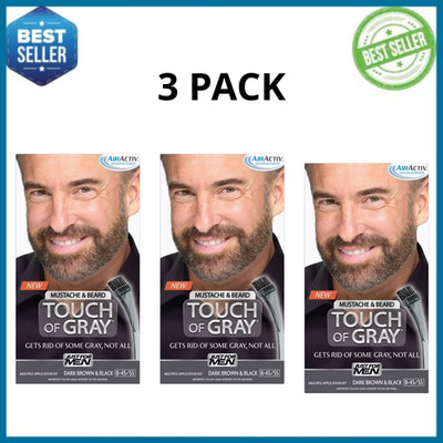 Just For Men Touch of Gray Mustache & Beard Dye Dark Brown Black B-45/55, 3 Pack