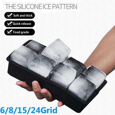 4/6/8/15 Grid Big Ice Tray Mold Giant Jumbo Large Food Grade Silicone Ice Cube S