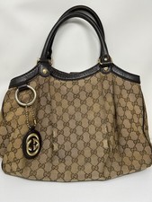 Gucci Sukey Small Tote GG Monogram Canvas Dark Brown Guccissima Leather Trim