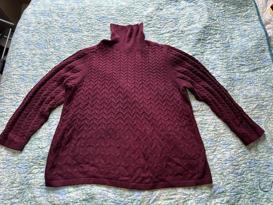 J Jill Burgandy Cable Knit Turtleneck Sweater Cotton Blend 2X EUC - Image 3 of 4