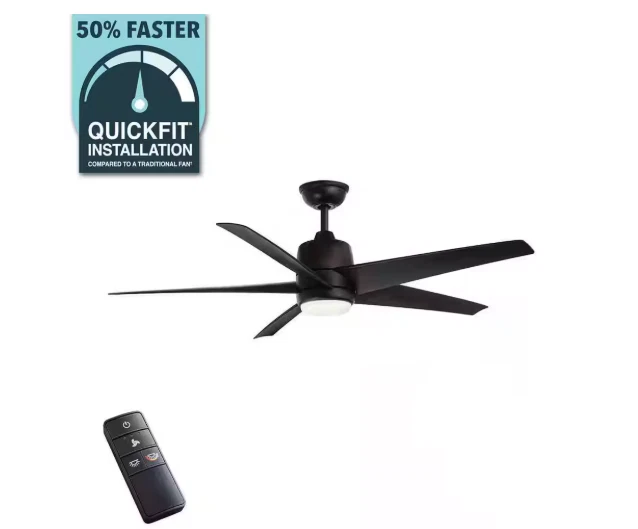 Hampton Bay Mena 54 in. Matte Black Ceiling Fan w/ LED Light & Remote Control - Image 3 of 4