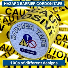 Hazard barrier cordon tape (non-adhesive) - 100s of designs - handy 20M rolls