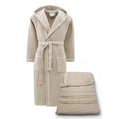Bademantel Herren Damen Baumwolle mit Kapuze, BEEApone  Wabe, Farbe Bei