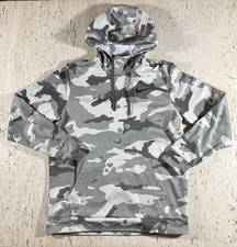 Nike Therma-FIT Mens M Grey White Pullover Camo Training Hoodie Zip Pocket
