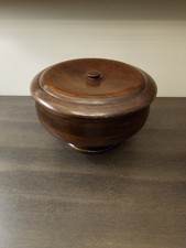 Beautiful Vintage Hand Turned Covered Wooden Pedestal Bowl And Lid