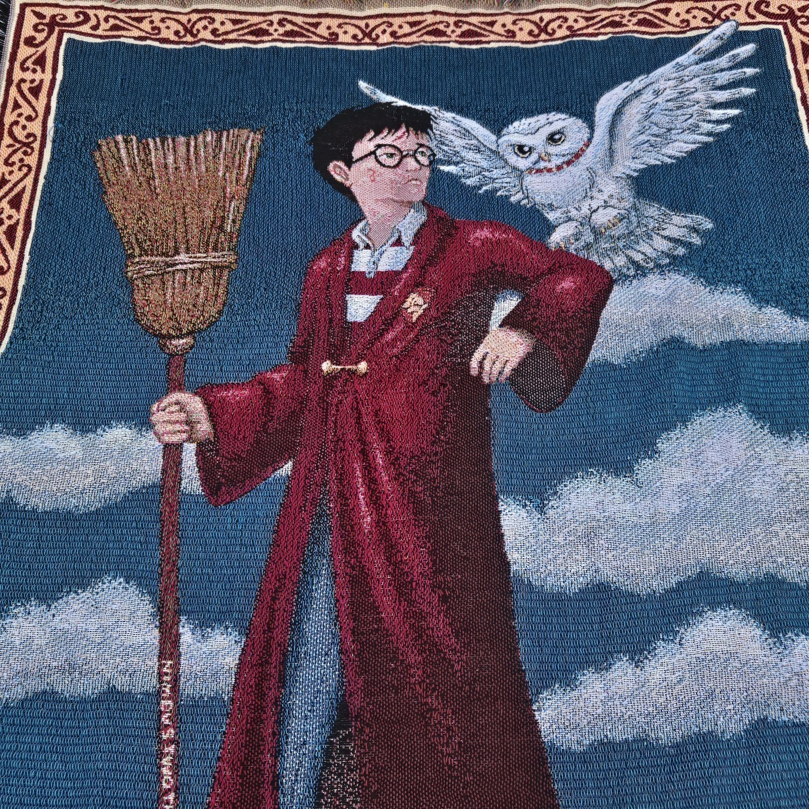 Vintage Harry Potter Hedwig Owl Woven Tapestry Throw Blanket Wall Hanging 59x47