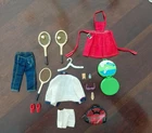 BARBIE KEN 1960s VINTAGE CLOTHES AND ACCESSORIES LOT TENNIS JEANS BAGS SHOES ETC