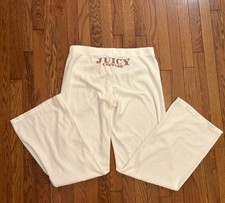 Juicy Couture Y2K Vintage Velour White Logo Pants Women s Size XL