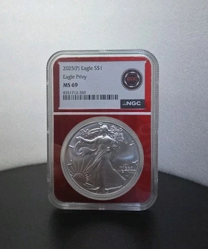 2025 Silver Eagle, Eagle Privy NGC MS69  Red Core