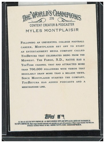 2023 Topps Myles Montplaisir #270 - Picture 2 of 2