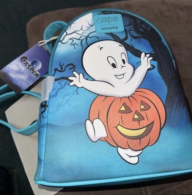 Loungefly Casper Halloween Mini Backpack Faux Leather Zip Adjustable Strap Blue