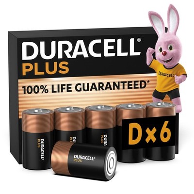 Duracell Plus D Batteries (6 Pack) - Alkaline 1.5V - 100% Life Guaranteed - Reli