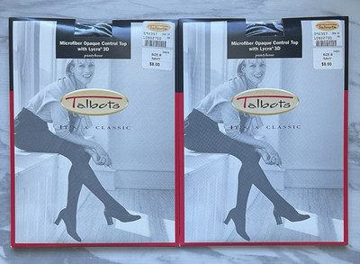 2 Pair Talbots Microfiber Opaque Pantyhose Control Top Vintage Size B Navy NEW