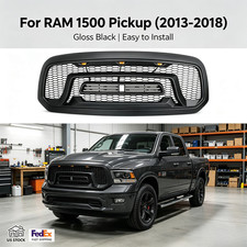 Fit To Ram 1500 Pickup 2013-2018 Mesh Hood Upper Grille Shell Wlights Hot