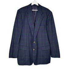 Vintage Burberrys Wool Blazer Jacket UK44R Mens Blue Green Tartan Check Bennet-S