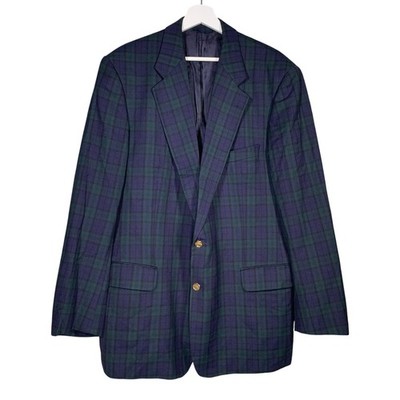 Vintage Burberrys Woll Blazer Jacke UK44R Herren Blau Grün Tartan Karo Bennet-S