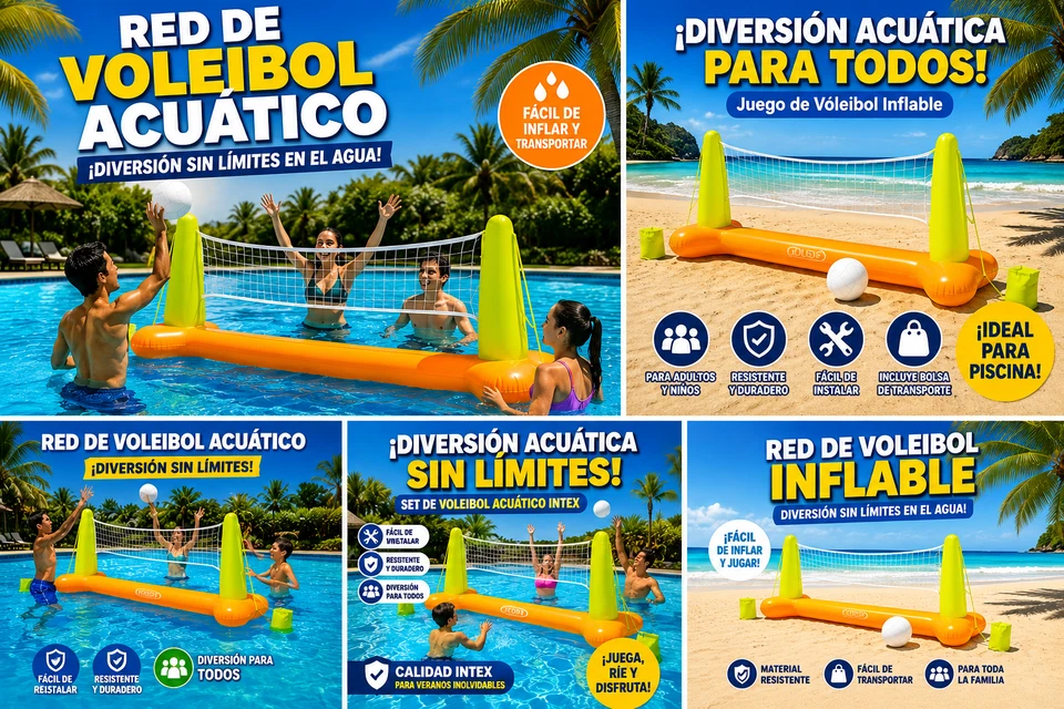 Ensemble Volley-Ball Aquatique Gonflable Piscine Filet Ballon PVC Été - Photo 2/2