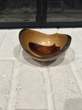 Vintage Hand Carved Wooden Bowl Two Toned 6  x4  x4  Cedar