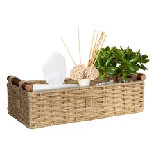 Round Paper Rope Storage Basket with Handle, Beige, 14.5in x 6.6in x 3.74in