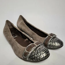 AGL women ballet flats taupe pewter snake cup toe buckle comfort shoe 7 37.5 new