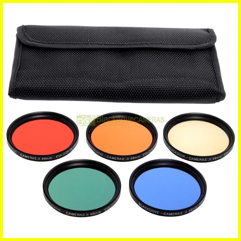49mm kit 5 colored filters Blackdove - cameras. Red Orange Yellow Green Blue.