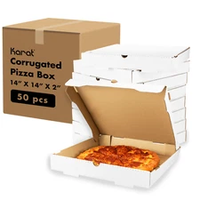 Karat Corrugated Pizza Box, 14''x14''x2'', White - 50 pcs, FP-PBF14W