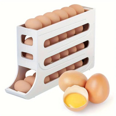 4 Tiers Egg Holder for Fridge Auto Rolling Fridge Egg Organizer Fridge Egg Rack