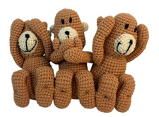 See No Evil Speak No Evil Hear No Evil Handmade Crochet Knit Plush Monkeys 12"