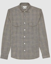 Reiss Peaky Checked Press Stud Brown Overshirt Bnwts Reg fit Size Medium