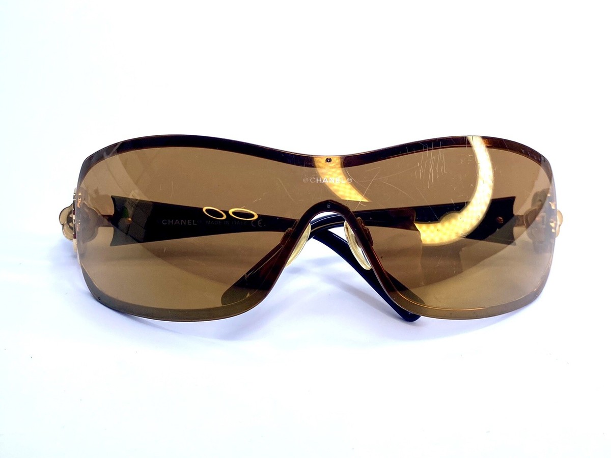 VTG CHANEL Brown Crystal Gold Wrap Sunglasses Made in Italy 4164-B