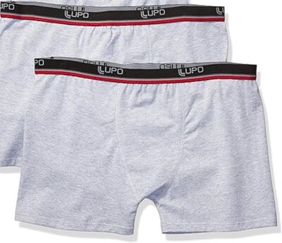 2 Pack of Lupo Men's Essential Plus Striped Stretch Cotton Boxer Briefs  XX PLUS