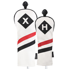 Majek Retro Golf X  H Wood  Hybrid Headcover White Red Black Leather Style