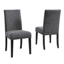 Biony Gray Fabric Dining Chairs with Nailhead Trim, Set of 2