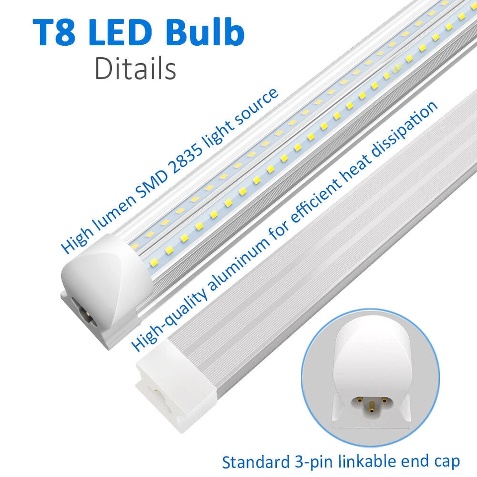 4~100PCS T8 4FT~8FT LED Shop Lights 6500K T8 4FT LED Tube Light Bulb Power Cable - Image 2 of 4