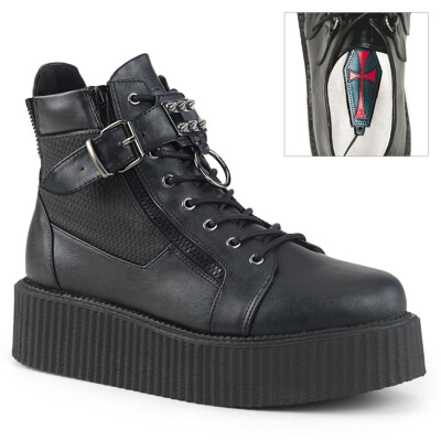Demonia Black Lace-Up Platform Oxfords — Solid Black Mens Black 90s Punk Platform Oxfords Creepers Combat Shoes  main image 4