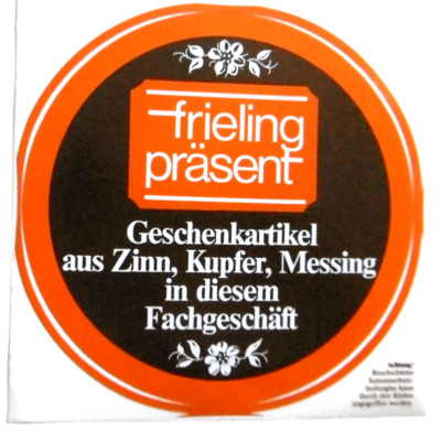 Promotional Stickers Frieling Present Shop Pewter Copper Brass 80er 5 1/2in