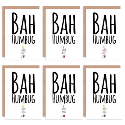 Weihnachtskarten 6er Pack - Lustige Bah Humbug Grumpy Set Weihnachtskarten XMPACK008_CP