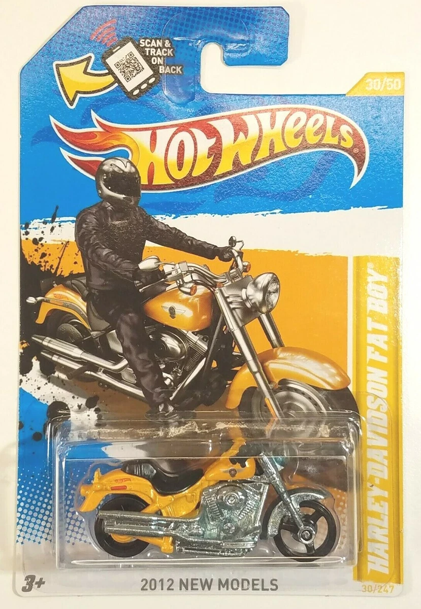 2012 Hot Wheels Yellow Harley Davidson Motorcycle Fat Boy Bike 30